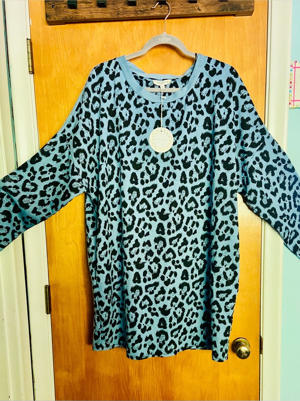 🩵🐆🖤Umgee Light Blue/Black Leopard Midi Dress New w/Tags Size XL